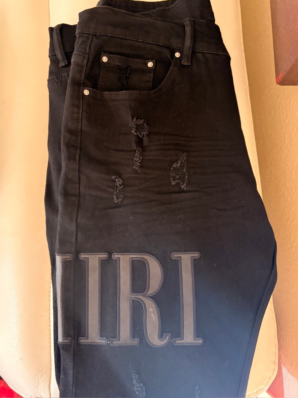 AMIRI Black Slim Straight Jeans with Tonal Logo. Size 34-36